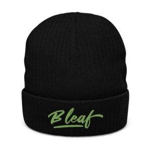 B LEAF - Green ribbed knit beanie